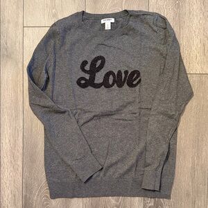 Gray Sweater with Black 'Love' Design